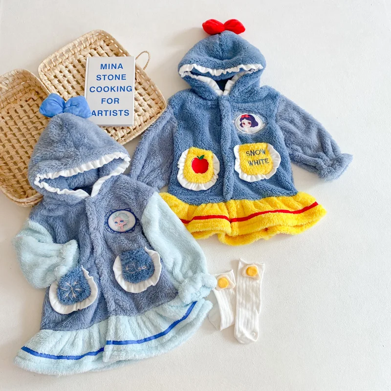 

Disney Kids Spa Robes for Girls Elsa Snow White Princess Night Robe Winter Flannel Bathrobe Cute Cartoon Pajamas Coat Spa Party