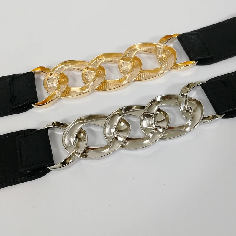 

High Quality Gold chain belt with elastic silver metal belt ladies jacket with ketone belt