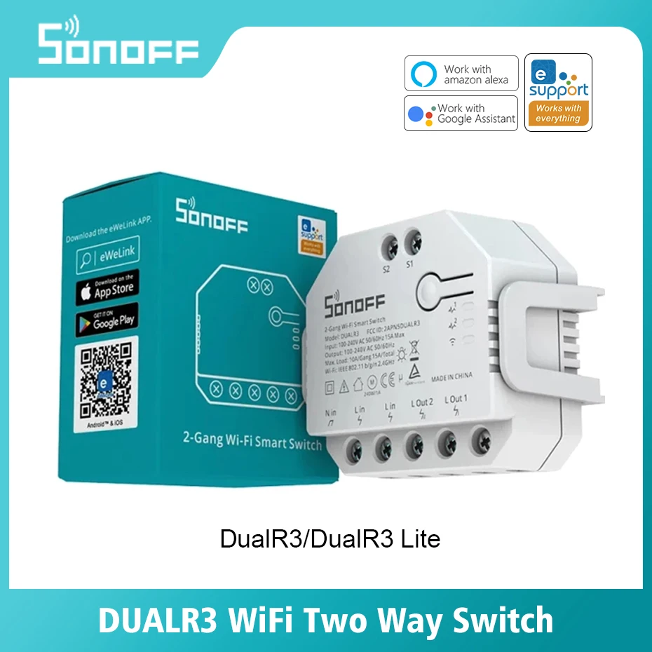 SONOFF DUAL R3 2 Gang Dual Relay Module Wifi DIY MINI Smart Switch Power Metering Control via eWeLink Alexa Google Home | Электроника