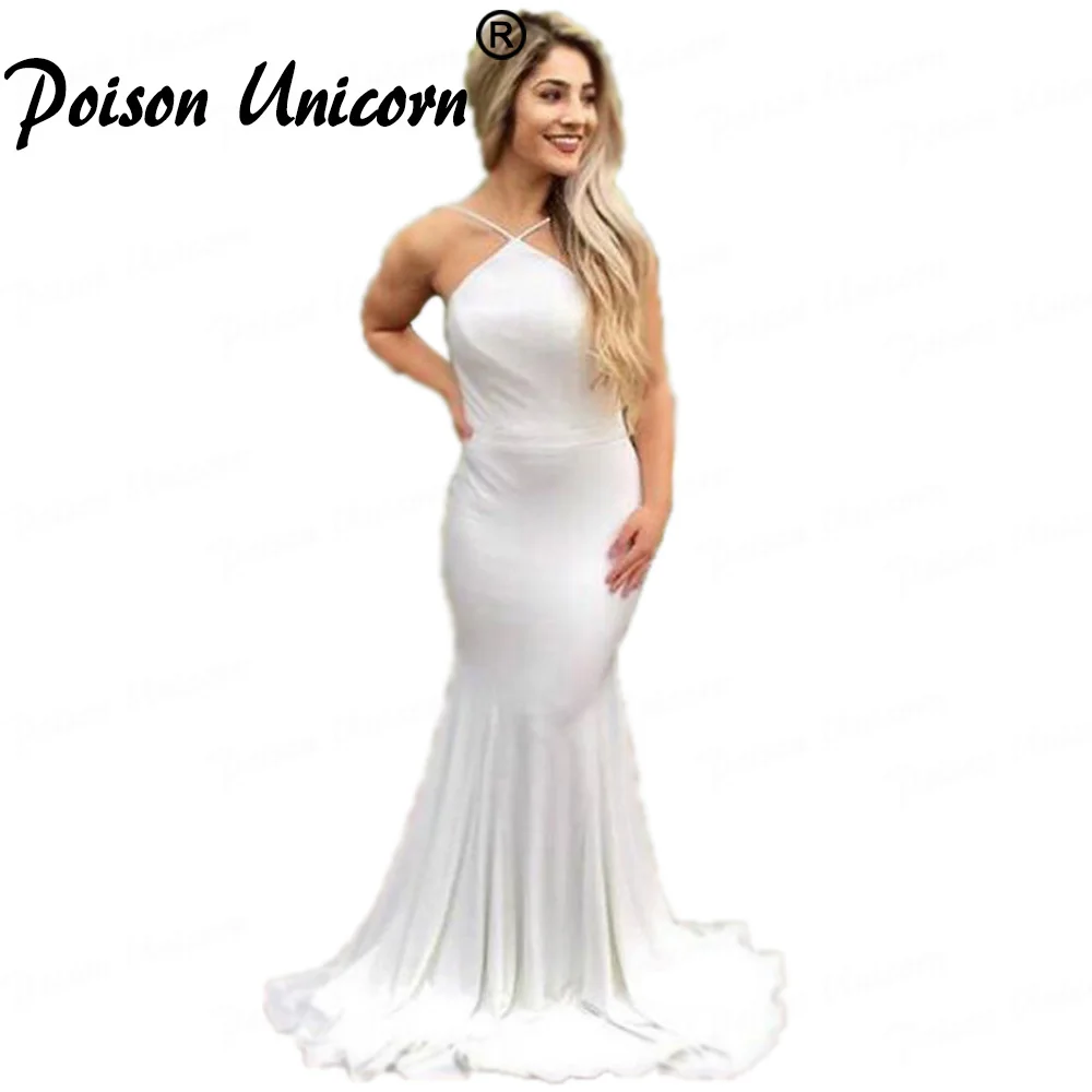 Женское атласное платье с юбкой годе белое длинное вечернее со шлейфом лето