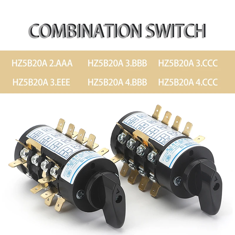 

HZ5B-20-3.CCC/3.BBB/3.EEE 2.AAA/4.BBB/4.CCC 20A 660V Rotary Cam Transfer Combination Switch For Electric Welding Machine