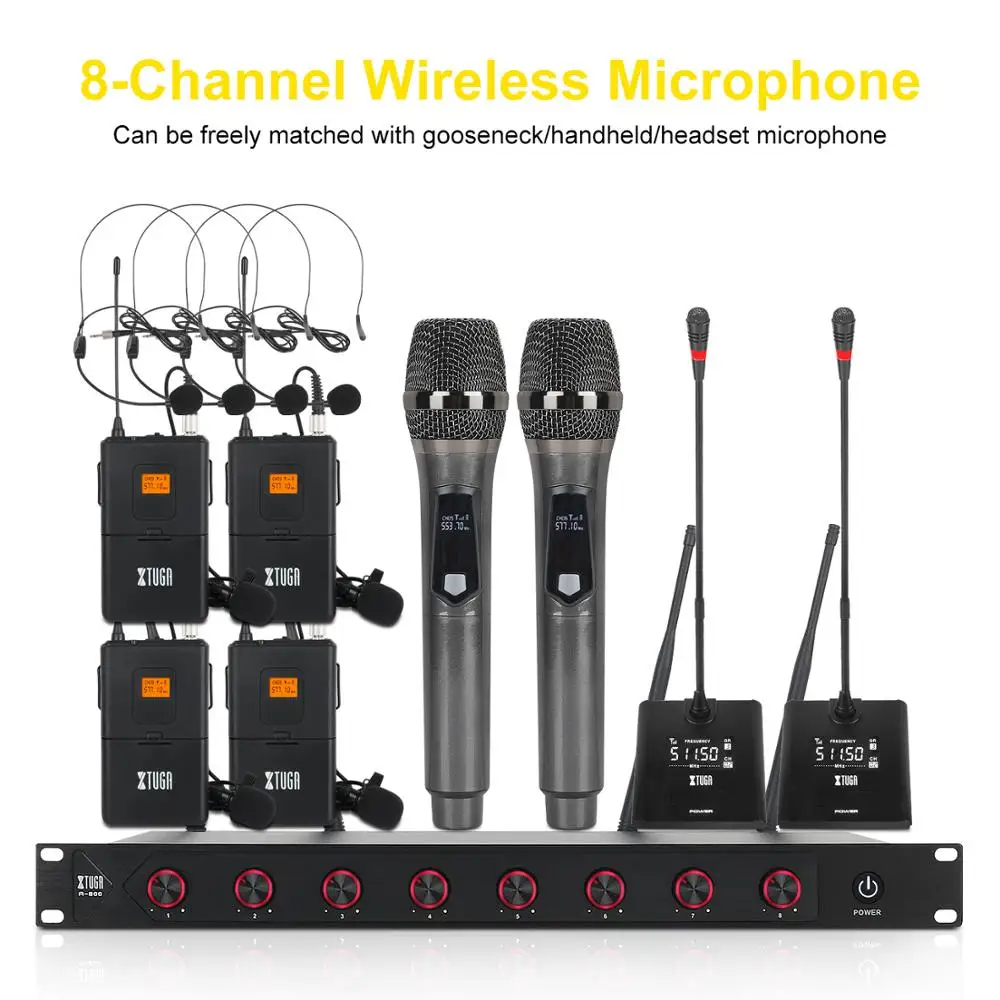 Профессиональная Беспроводная микрофонная система XTUGA 8 каналов УВЧ ручных