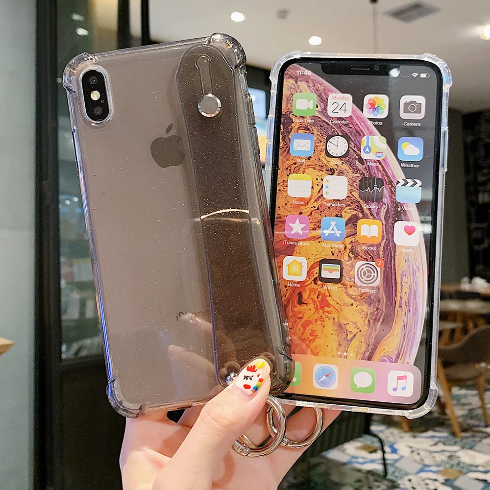 Блестящий чехол для телефона iPhone 11 X XR XS Max 8 7 Plus 6 6S Plus Блестящий Прозрачный мягкий силиконовый браслет задняя крышка