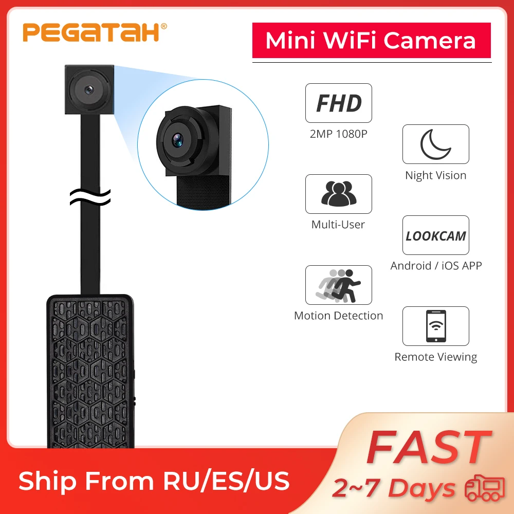 Мини-камера PEGATAH 1080P поддержка Wi-Fi удаленный просмотр через мобильное приложение