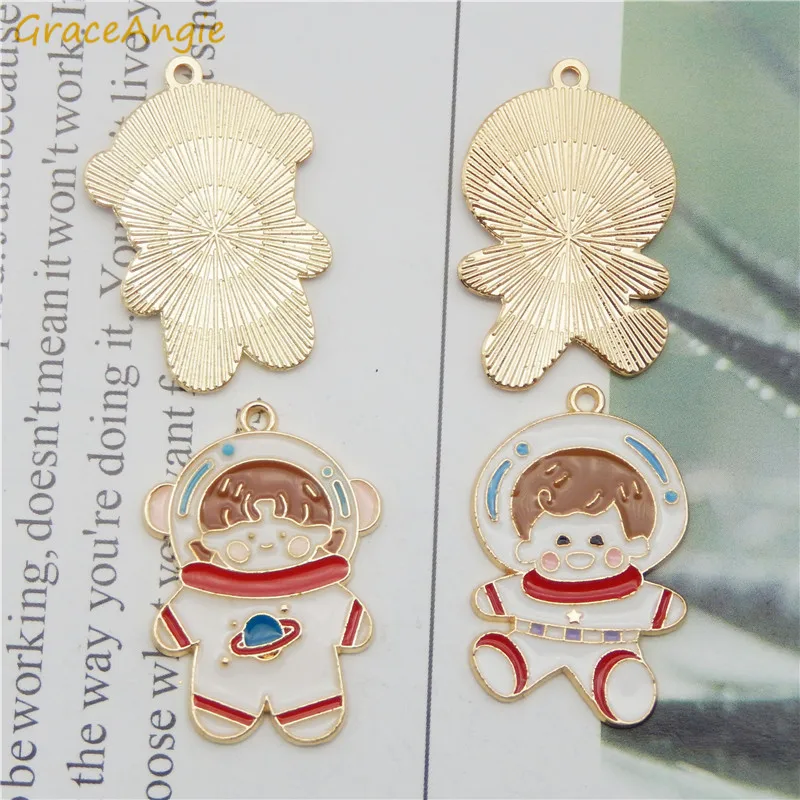 

4pcs/pcs Enamel Alloy Universe Earrings DIY Spacecraft jewelry making Cartoons Badge Cartoon metal Funny pendants dangle Charms