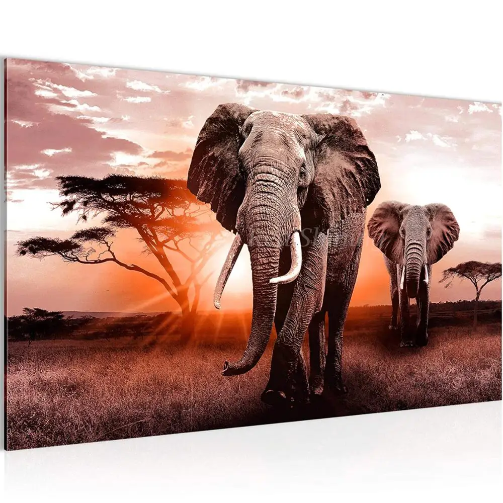 

5d Diamond Sunset African Elephant Picture Of Rhinestones Diamond Painting Full Square round Embroidery Natural Landscape F66