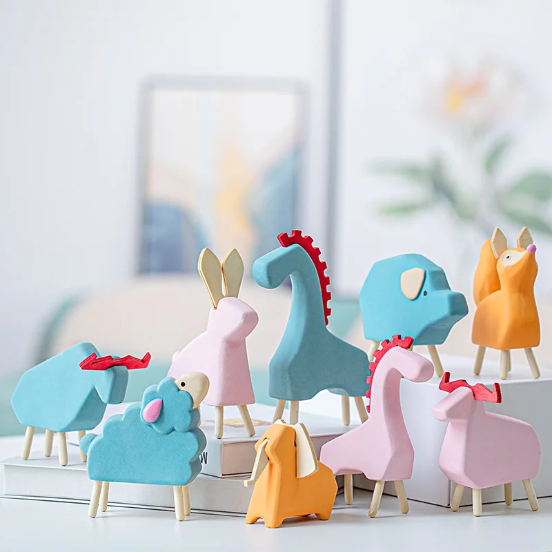 

2pcs Ceramic Cartoon Ornaments Horse Sheep Elephant Figurines Crafts Home Decoration Chinese Zodiac Couple Ornament Wedding Gift