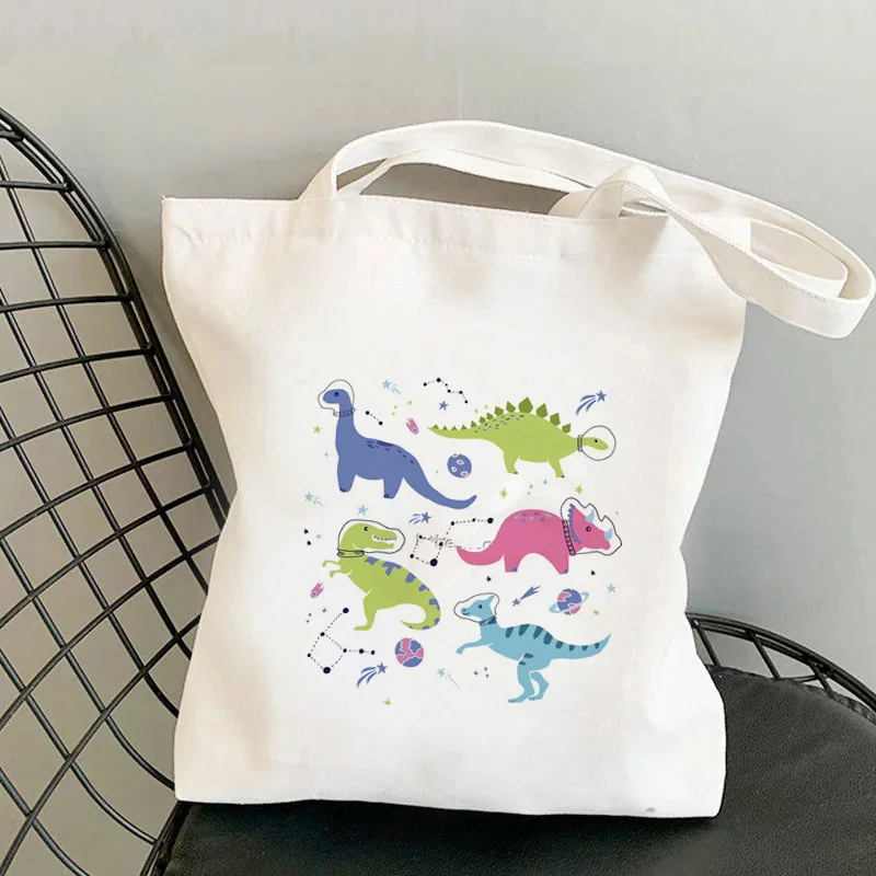Shopper Space Dinosaurs in Purple Sky Printed Tote Bag women Harajuku shopper handbag girl Shoulder shopping bag Lady Canvas Bag 