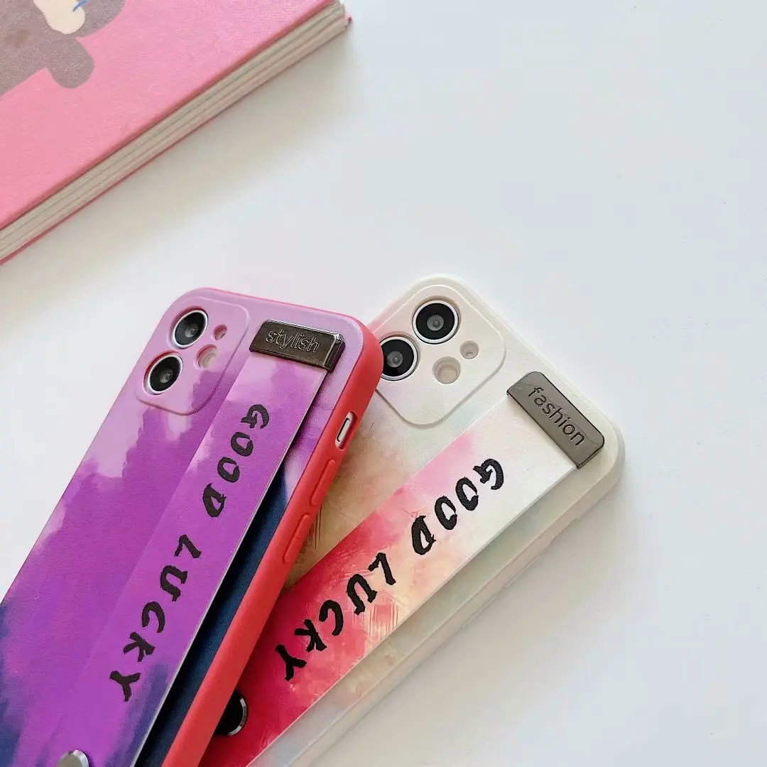 

Cute Abstract Graffiti Watercolor Painting Phone Case For iPhone 12 11 Pro Max XR X XS 7 8 Plus Wrist Strap Soft Silicon Cover