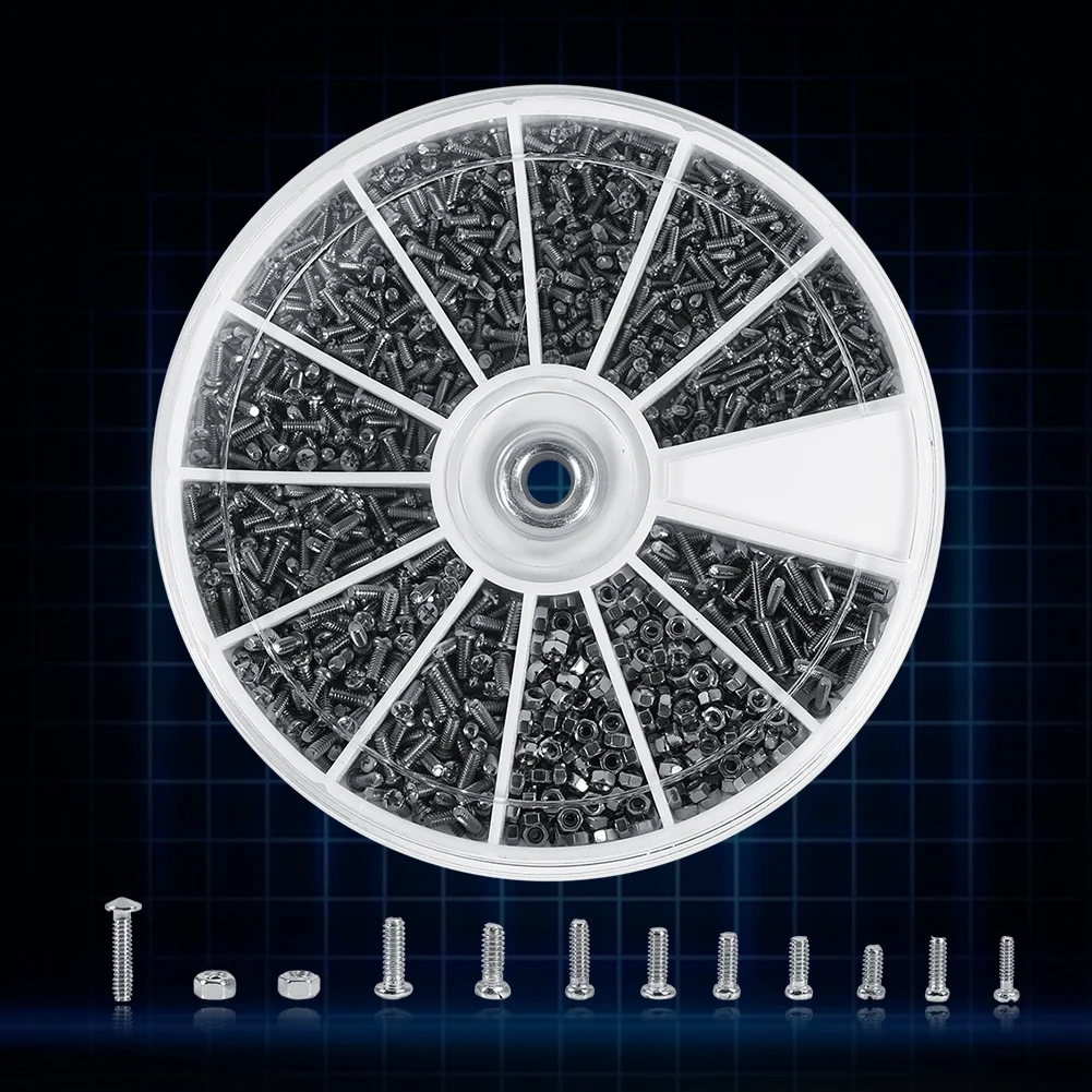 

1Box (600pcs) 12 Kinds of Small Screws Nuts Assortment Kit M1 M1.2 M1.4 M1.6 Screw for Watches Glassess Repair Tools Tornillos