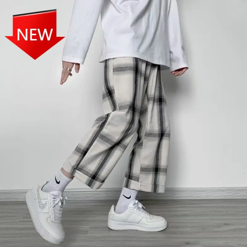

Plus Size Fashion Loose Japanese Wide Leg Pants Oversize Casual Female Clothing Streetwear Women Plaid Pants Women Summer 2021