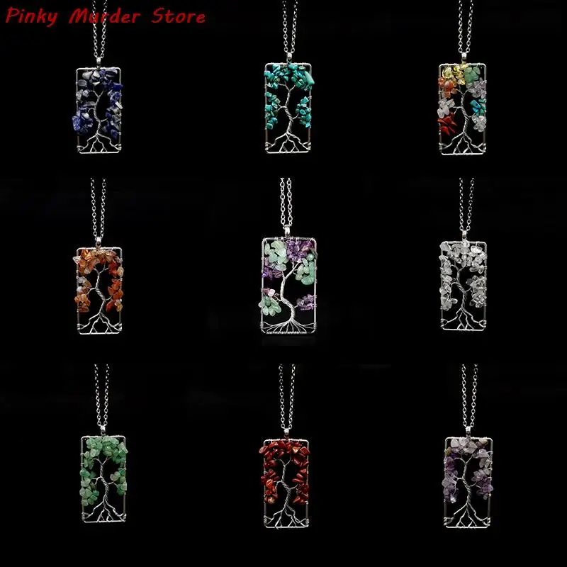 

7 Чакр ручной работы, хрустальное ожерелье, подвеска, аксессуары, высокое качество, прямоугольник, натуральный камень, дерево жизни, подвеск...