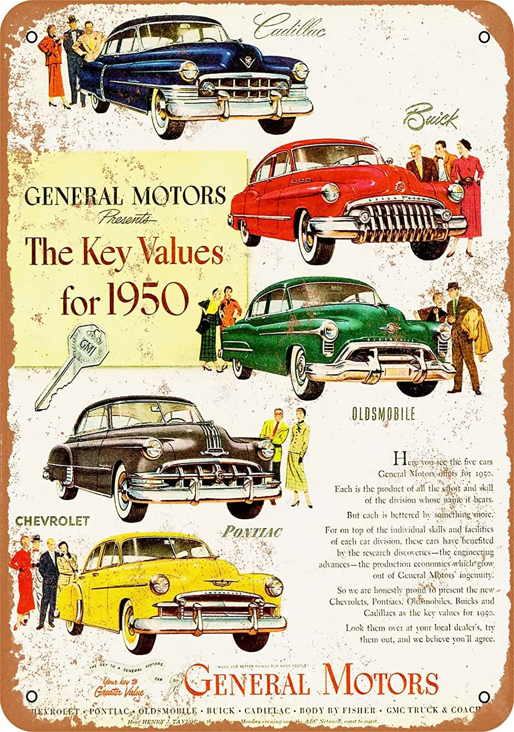 

WallColor 8*12 Metal Sign 1950 General Motors Full Line Vintage Look