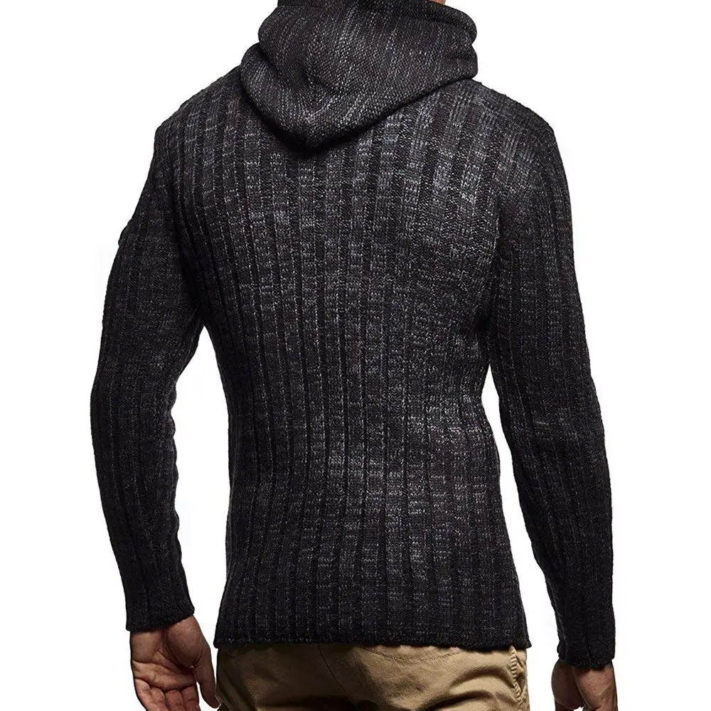 

Loldeal Men Fashion Sweater Rope Hooded Twist Casual Slim Knit Pullover