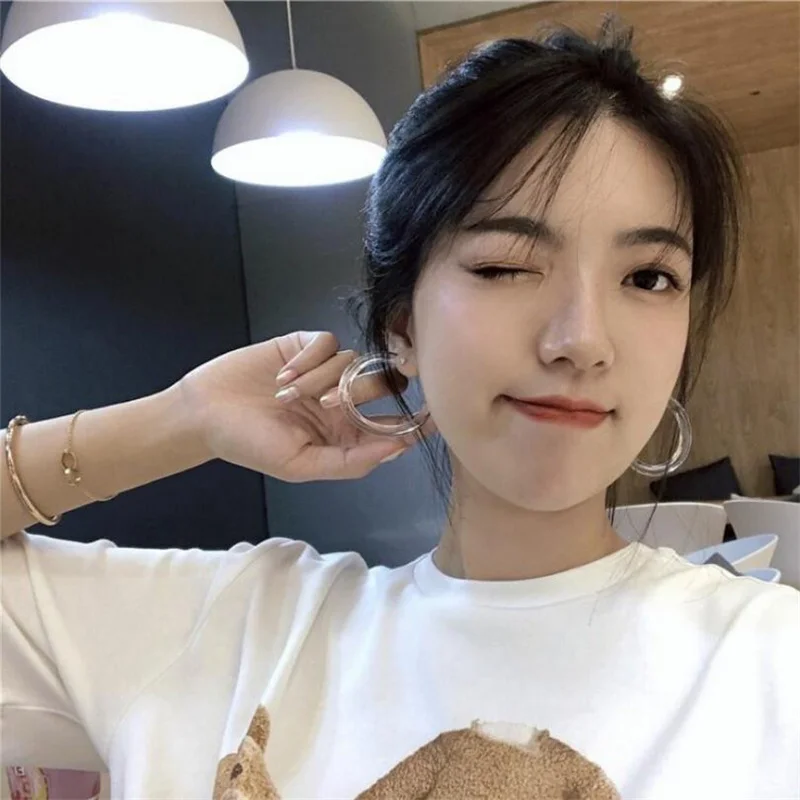 

New Exaggerated Transparent Big Hoop Earrings For Women Jewelry Hip Hop Simple Circle Resin Stud Earrings