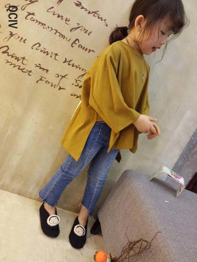 

Kids spring autumn clothes children t-shirts for baby girls long sleeve t shirts stripes back print blue yellow