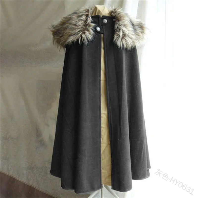Halloween Costume 3XL Men's Medieval Costume Cloak Winter Fur Collar  Viking Cosplay Cape Coat High Quality Gothic Women Cape images - 6