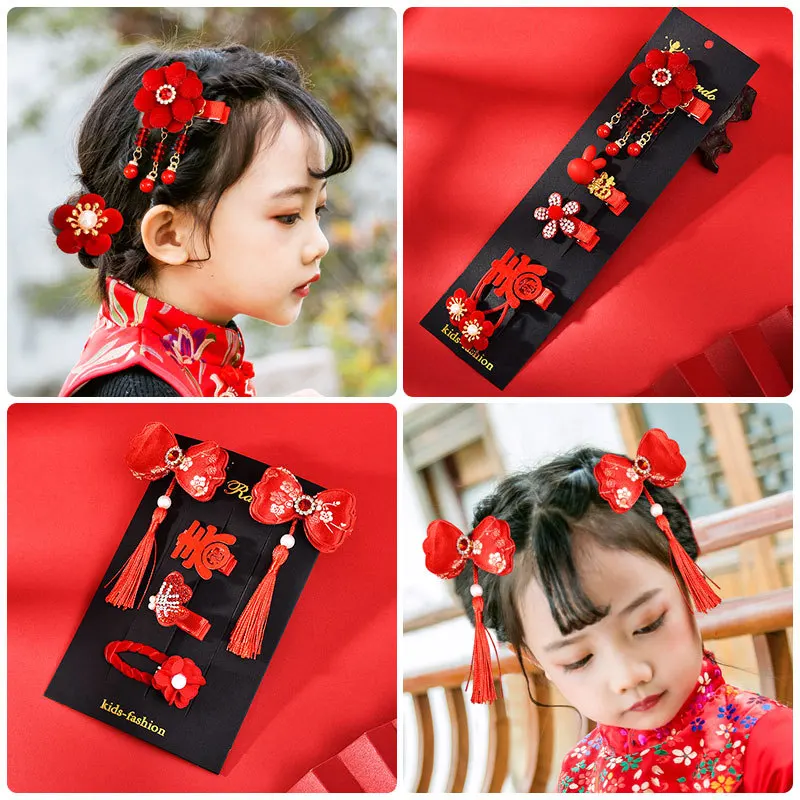 

Chinese Style New Year Retro Tassel Princess Flower Hairpins Gift Children Girls Kids Hair Clips Barrettes Accessories Headdress
