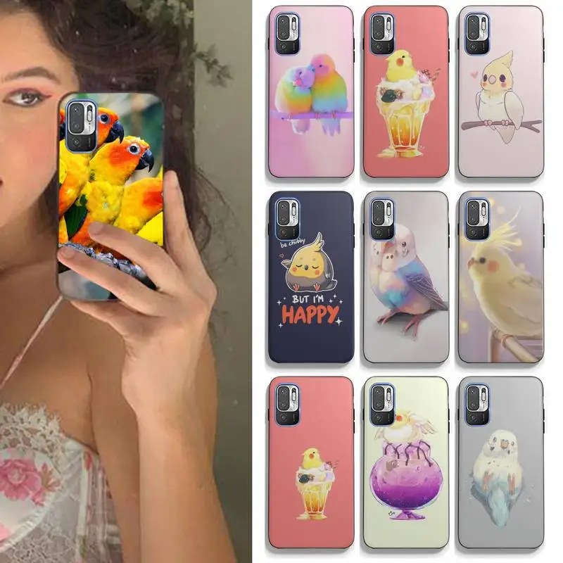 

Cute Animal Chubby Cockatiel Phone Case For Xiaomi Mi 8 Lite 9 SE 10 10T Pro For Mi 11 6 Plus Black Silicone Cover