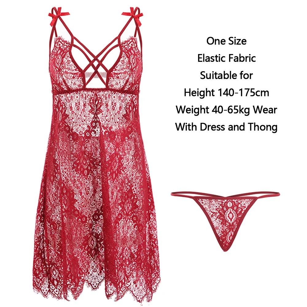 

Lace Sleepwear Erotic Costumes Women Sexy Lingerie Set With Backless Dress Thong