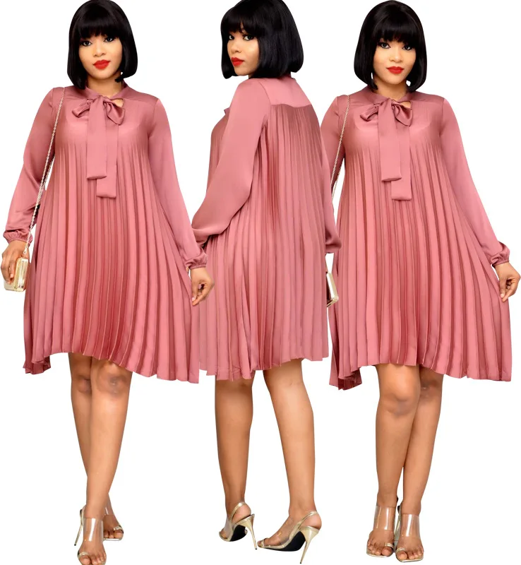 

2020 new arrival fashion style African woman o-neck long sleeve polyester knee-length dress