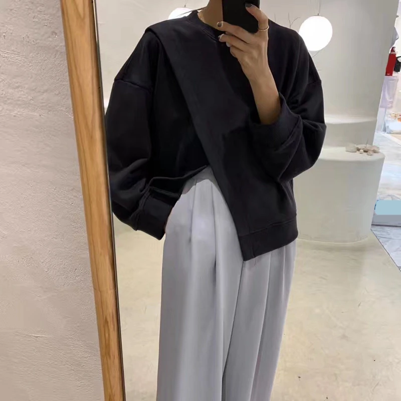 RealShe толстовки женские свитшоты с круглым вырезом и длинным рукавом однотонные