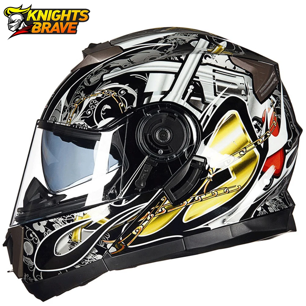 

Мотоциклетный шлем, модульный шлем для гонок, с двойными стеклами, на все лицо, черный