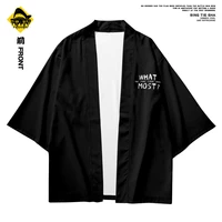 mens black print kimono streetwear blouse japanese yukata haori cardigan men samurai clothing kimono jacket