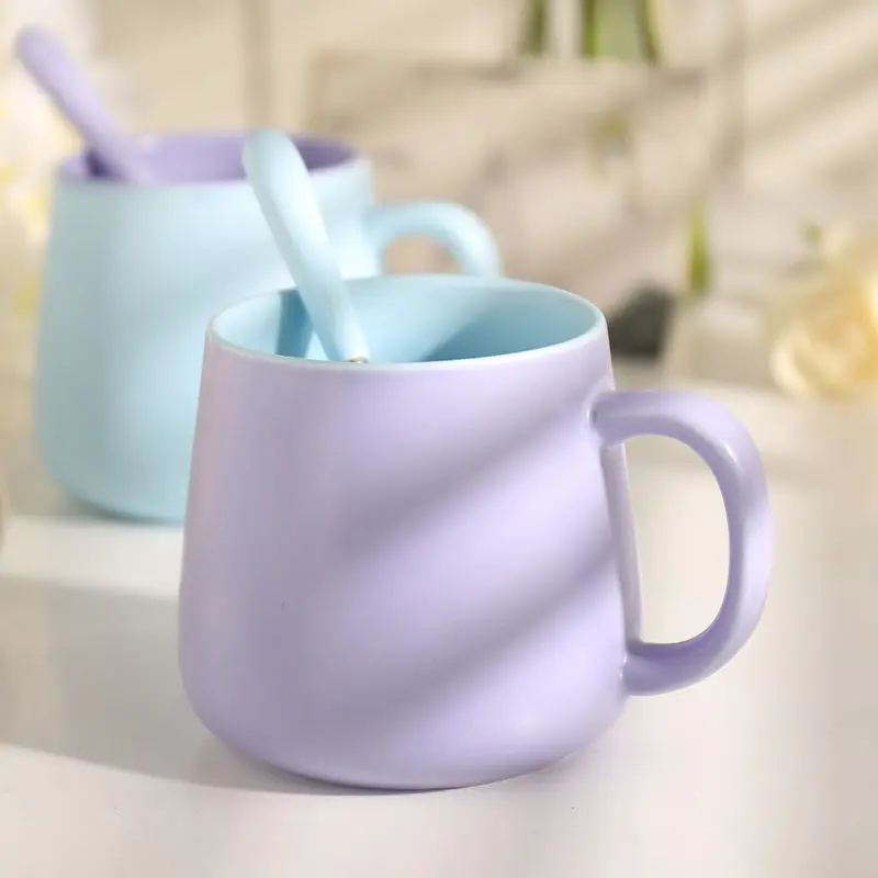 

450ml Nordic Ins Style Simple Solid Color Ceramic Mark mup With Spoon Hit Color Coffee Cup Matte Ceramic Milk Tea Cup