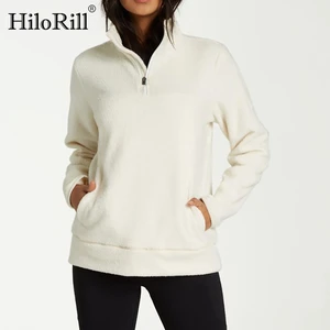 Толстовка HiloRill женская с флисовой подкладкой, повседневный однотонный свитшот на молнии, пуловер с длинными рукавами и карманами, худи, Осенний Топ, 2020