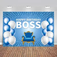 Boy Boss Theme Party Banners Blue White Balloons Stripe Sofa Prince Photocall Decor Happy Birthday Background Cloth