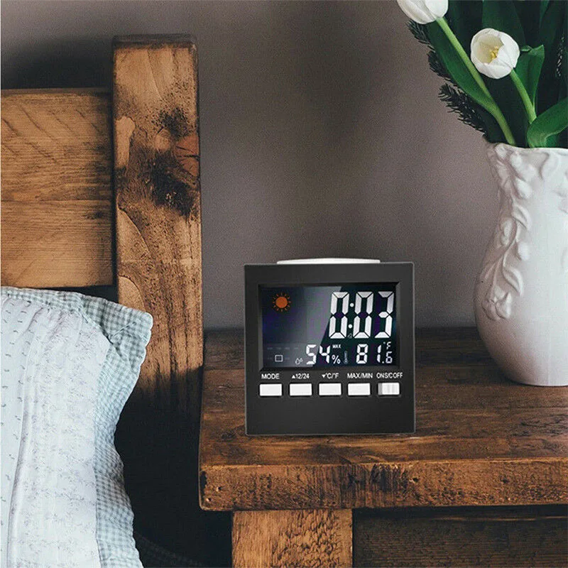 

Multifunction Calendar Clock Digital LCD Thermometer Hygrometer Humidity Meter Indoor Rooms Weather Station Alarm Clocks