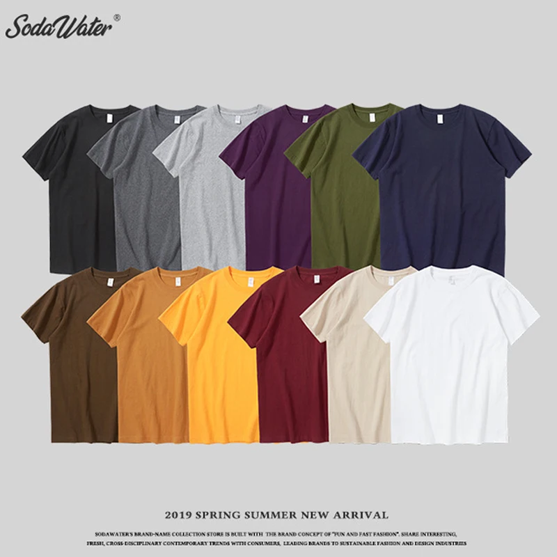 SODAWATER 2020 новая Однотонная футболка мужские футболки из 100% хлопка летние для