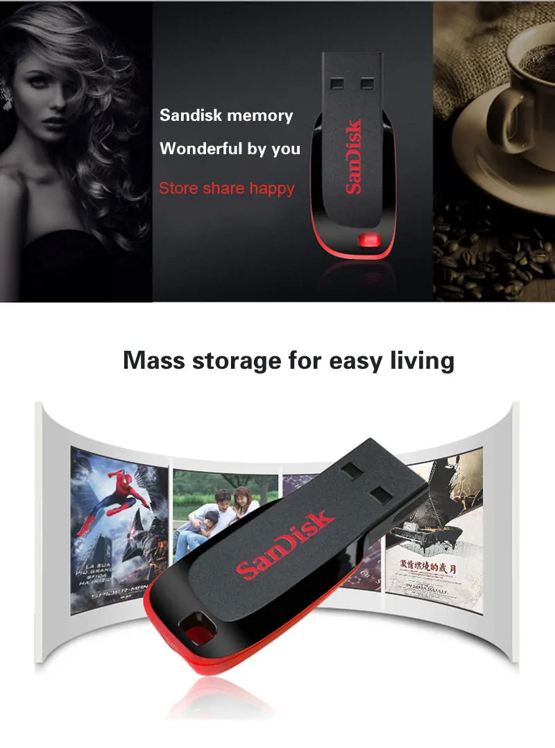 SanDisk USB 2,0 CZ50 супер мини-usb флэш-накопитель 64 ГБ 32 ГБ Cruzer Fit CZ33 Флешка 32 Гб карта памяти 16 ГБ 8 ГБ U диск USB ключ 128