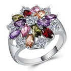 Роскошные разноцветные кольца с фианитом и цветком для женщин, посеребренные высококачественные темпераментные Свадебные кольца с кристаллами, ювелирные изделия