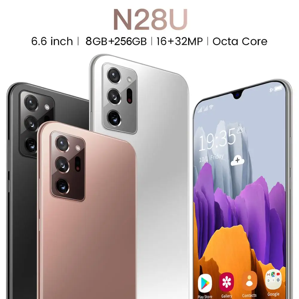

N28U Smart Phone 6.6 inch Large Screen Smart Phone 2020 Golbal Version Drop Screen Mobile Phone 4800mAh Smartphone Black White