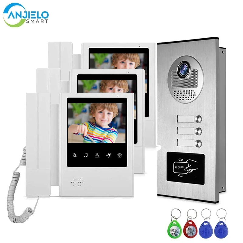 

Home 4.3'' TFT Wired Video Intercom Doorbell System RFID Camera with 2/3/4 Monitor Doorphone for Multi Apartment EM Key Unlock