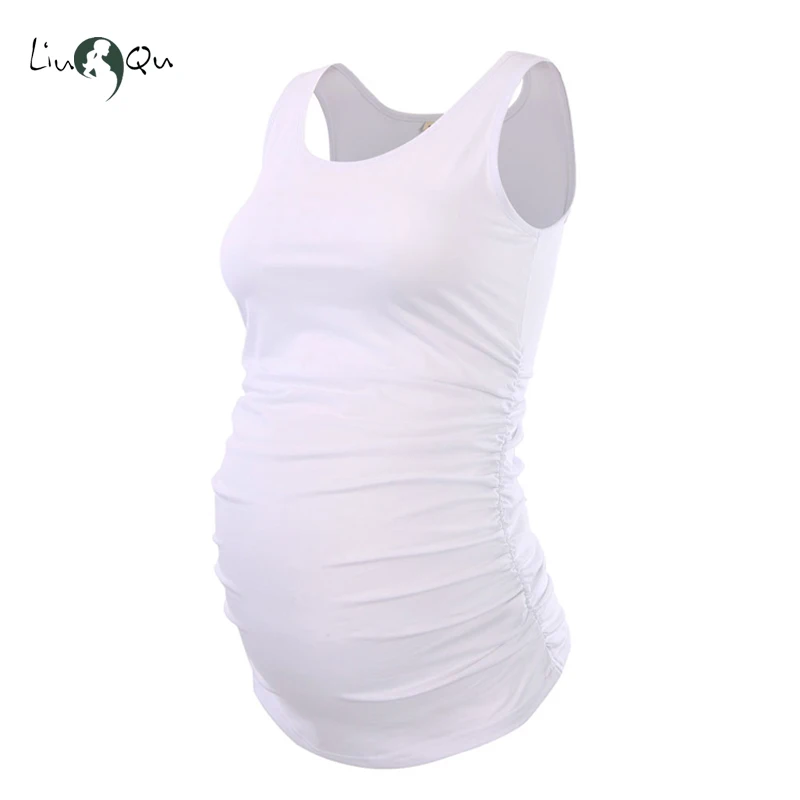 Женская одежда для беременных без рукавов футболки майки с боковыми рюшами мам