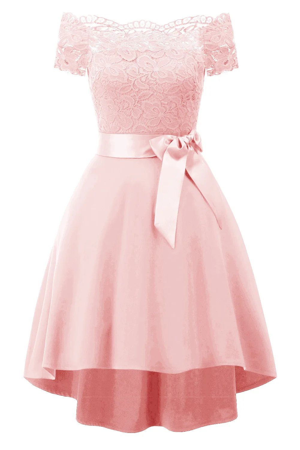 Bridesmaid Dress Boat Neck Off  Lace Waist Bow Asymmetrical Swing Ladies Gown Party  Cocktail Summer Women Dresses