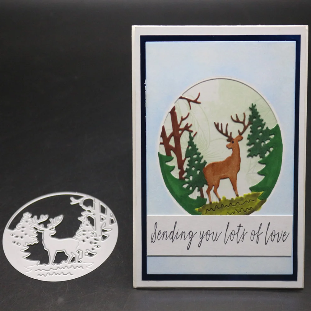 Металлические Вырубные штампы с изображением дерева оленя Круглый вырезанный