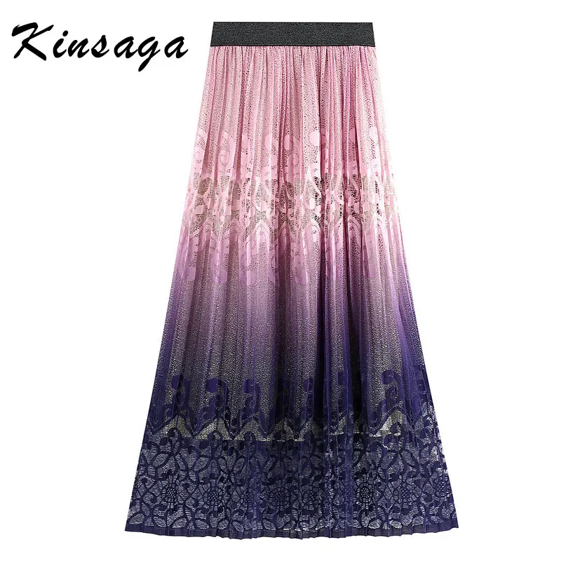 Kinsaga/кружевные плиссированные юбки градиентного цвета на лето и весну длинные