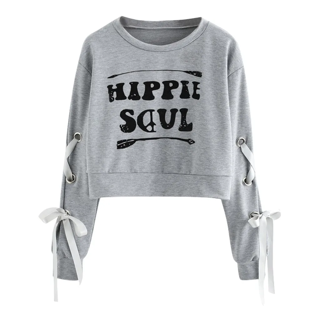 Женский Повседневный свитшот на шнуровке Круглый свободный свитер большого