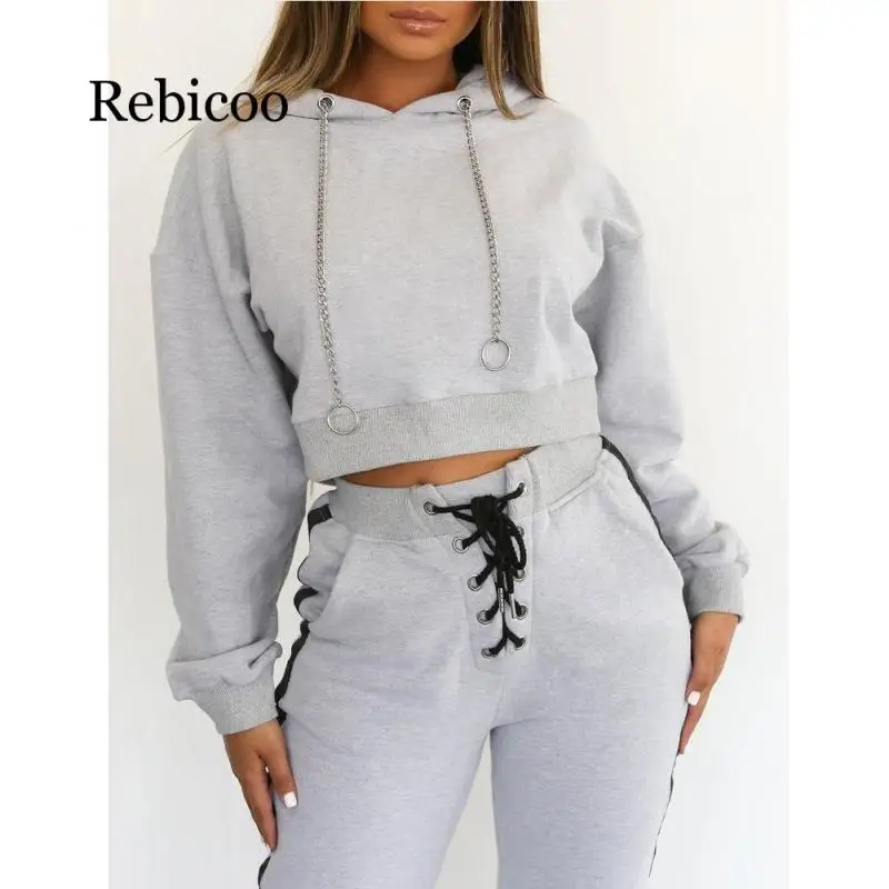 

Autumn Women's Hoodie Casual Long-Sleeved Hooded Pullover Sweatshirt Hooded Female Jumper Bandage Pants Women