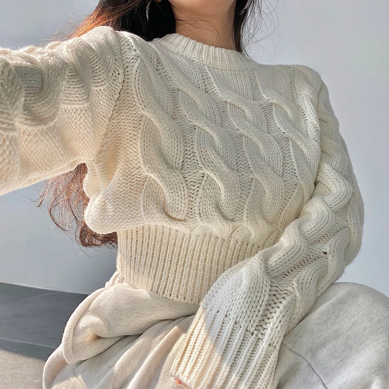 

Casual Round Collar Slim Fit High Waist Knitted Blue Sweater Women Ladies Female Korean Fashion Long Sleeve Jumpers Knitwear