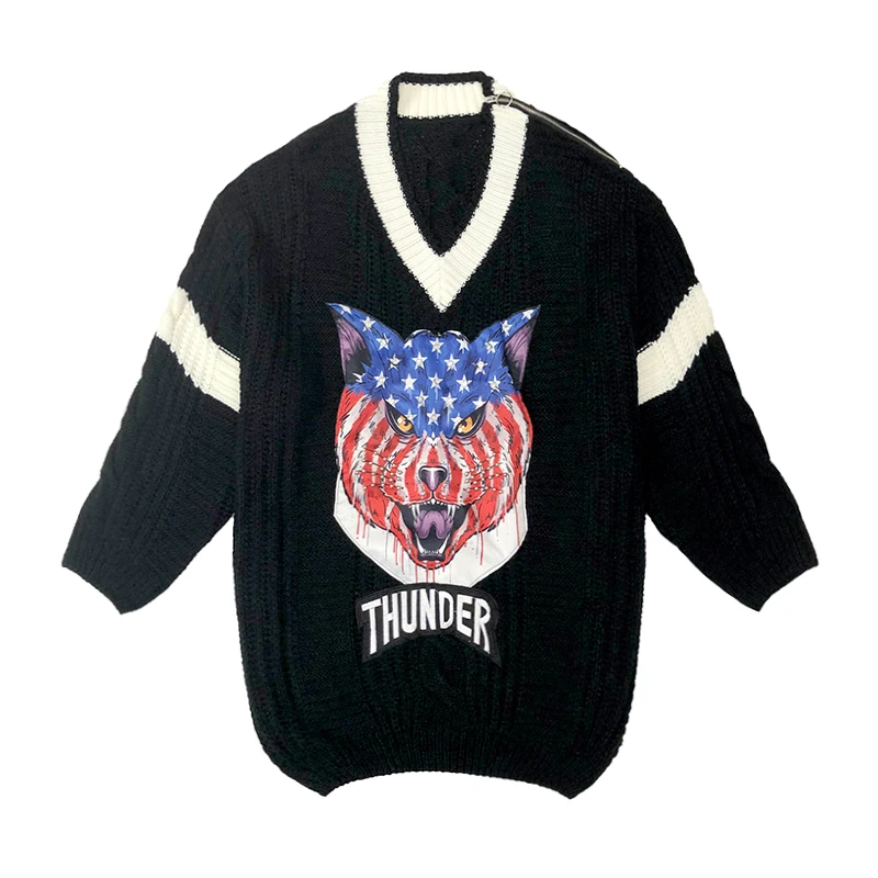 2019 Осенние теплые свободные свитера с длинным рукавом модная вышивка расшитая