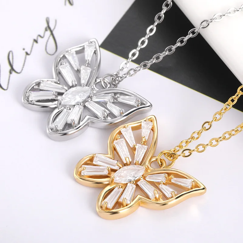 

Bohemia Crystal Butterfly Necklaces Pendants For Women Jewelry Stainless Steel Bridal Necklace Collares Mujer Femme Friend Gifts
