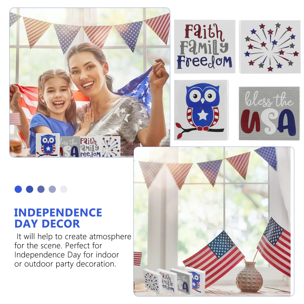 

4pcs Wooden Independence Day Decoration Desktop Ornaments for Party (Colorful)