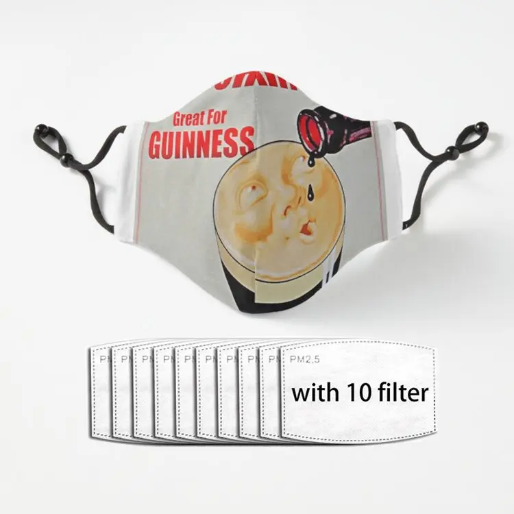 

A vintage Guiness Advert Fashion Mascarillas Cosplay Face Mask Dustproof Adult Kids Masks Filter Washable