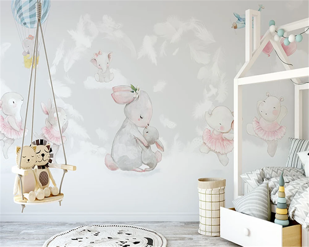 

beibehang Nordic minimalist hand-painted classic three-dimensional wallpaper animal balloon children's room background wallpaper
