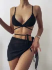 Сексуальная юбка бикини женский с высоким вырезом однотонный черный 3 предмета Купальник Холтер пуш-ап на шнуровке бандажные стринги купальники бикини